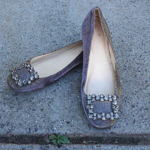 Kate Spade 6.5 Metallic Crystal Buckle Ballet Flats Purple Gold Sparkle Party
